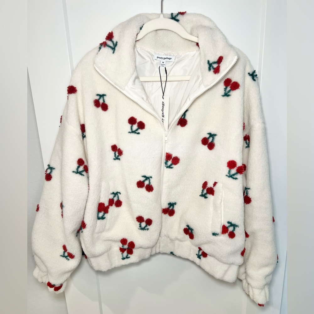 Cream Cherry Teddy Jacket/ Coat